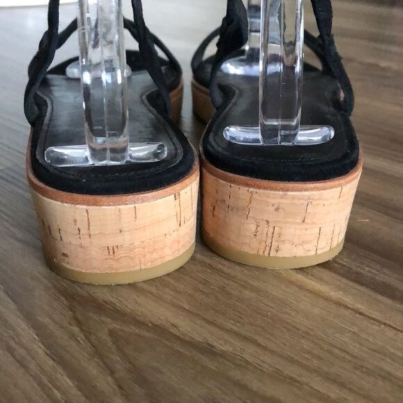 FRYE Miranda Gladiator Black Suede Cork Flat Sandals - Picture 7 of 11